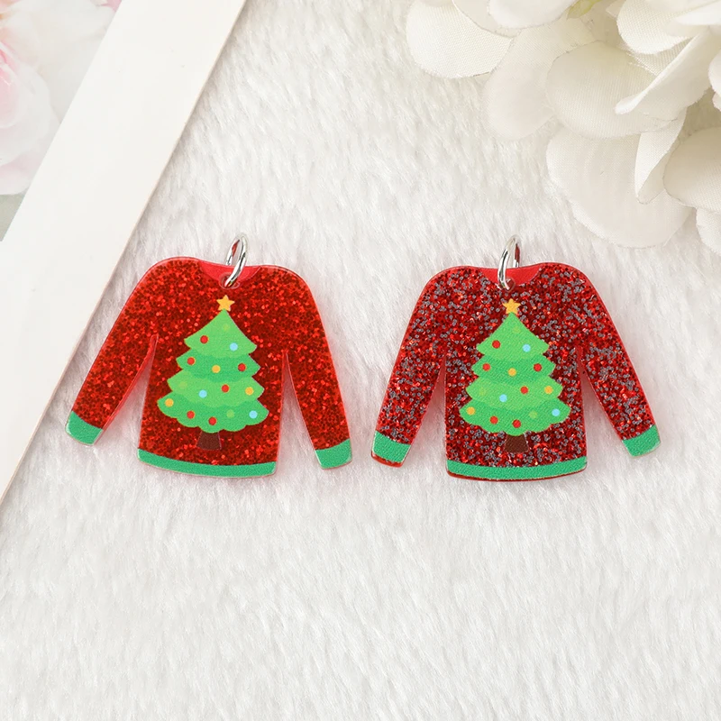 8pcs Christmas Charms Creative Acrylic Cute Multicolour Sweater Pendant Fashion Accessories For Diy Making