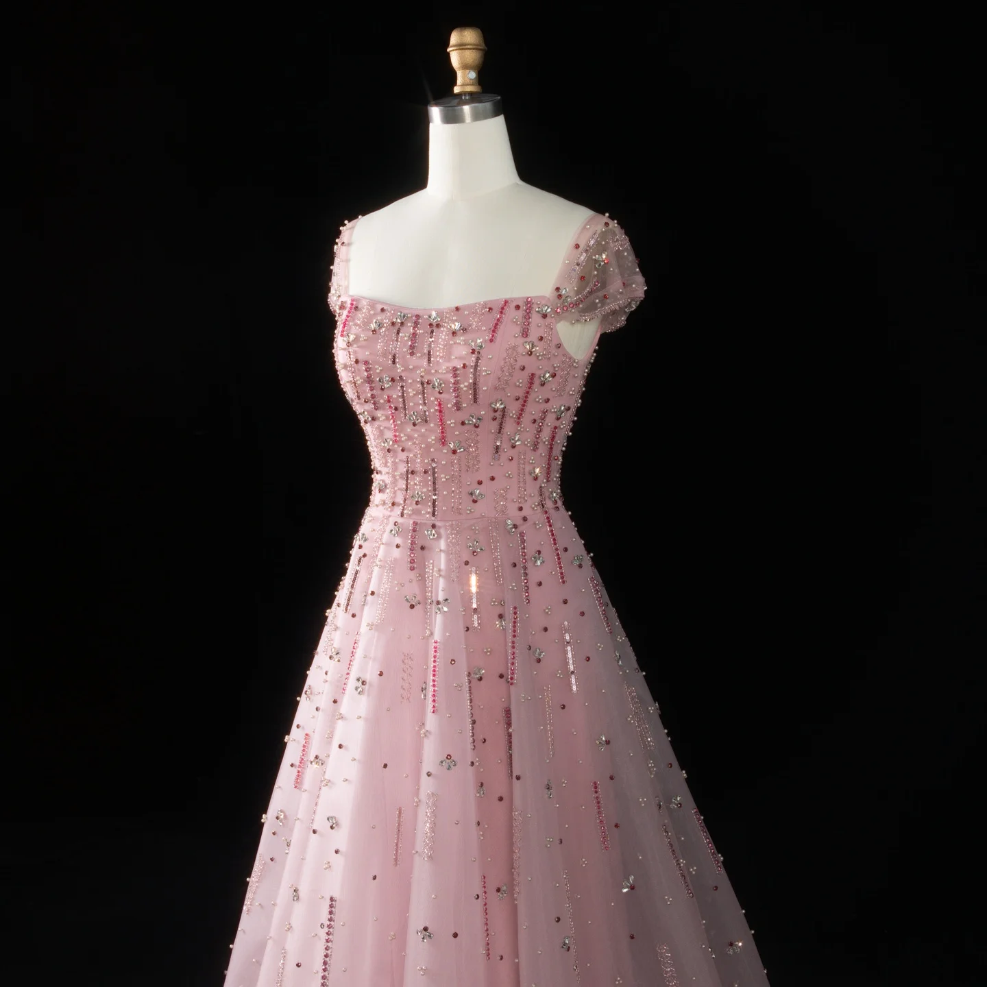 Sharon Said Dubai Elegantes Luxuriöses Rosa Schulterfreies Abendkleid mit Perlenstickerei A-Linie Damen Hochzeitsfeierkleider 2026 SS226 Maßanfertigung – Detail 6