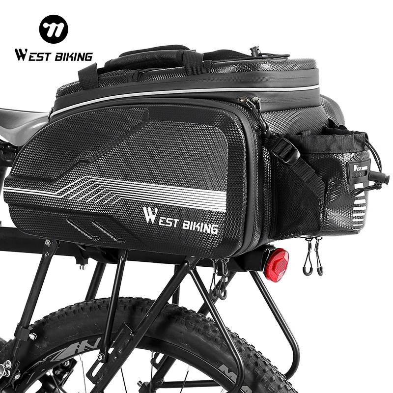 WEST BIKING Carbon Fiber  Bicycle Hard Shell Waterproof Rear Seat Bag Handbag Backpack Electric Bike Trunk Tail Bag Accessory