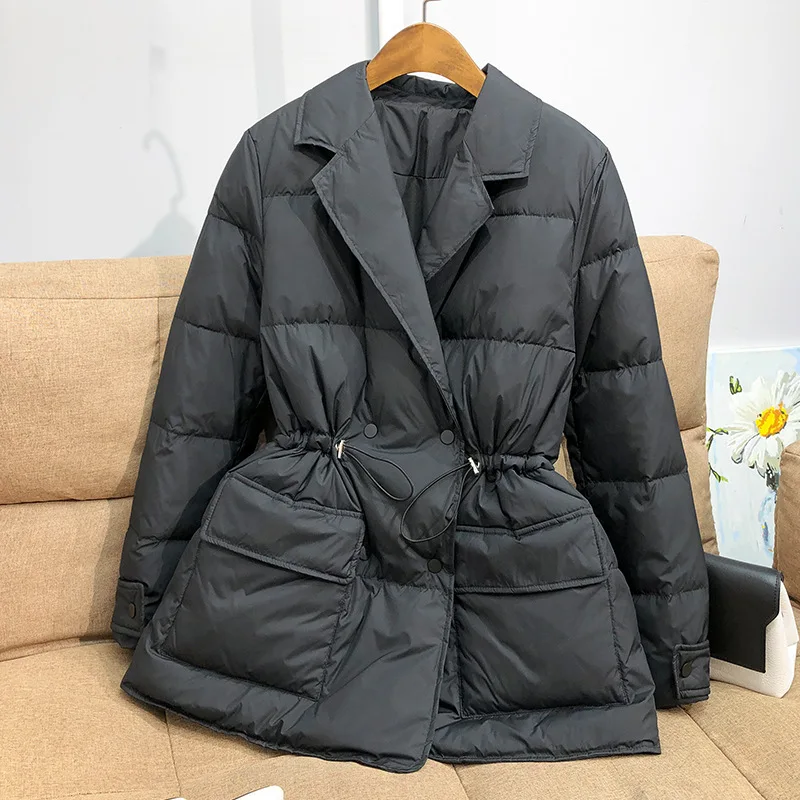 Ultra Light White Duck Down Jacket Parka Autumn Winter Women Suit drawstring adjustable waist Warm Down Coat Female Outwears