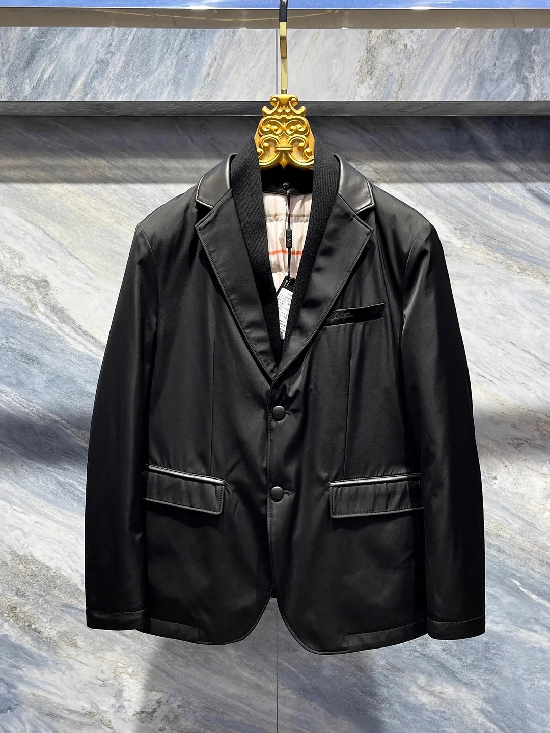 

Мужской пуховик с двойным воротником, теплый, модный, осенне-зимний, из овечьей кожи, деловой повседневный костюмный пиджак