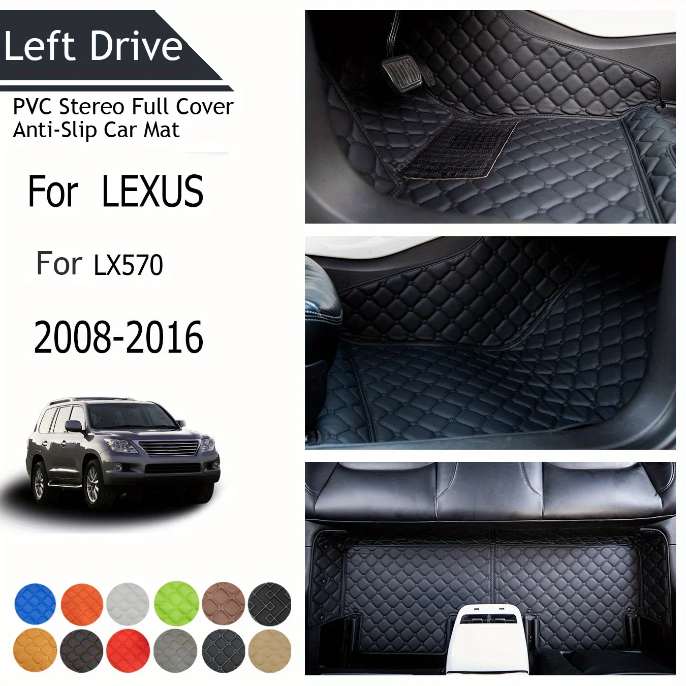 

TEGART 【LHD】For LEXUS For LX570 2008-2016 Three Layer PVC Stereo Full Cover Anti-Slip Car Mat car floor mats car accessories