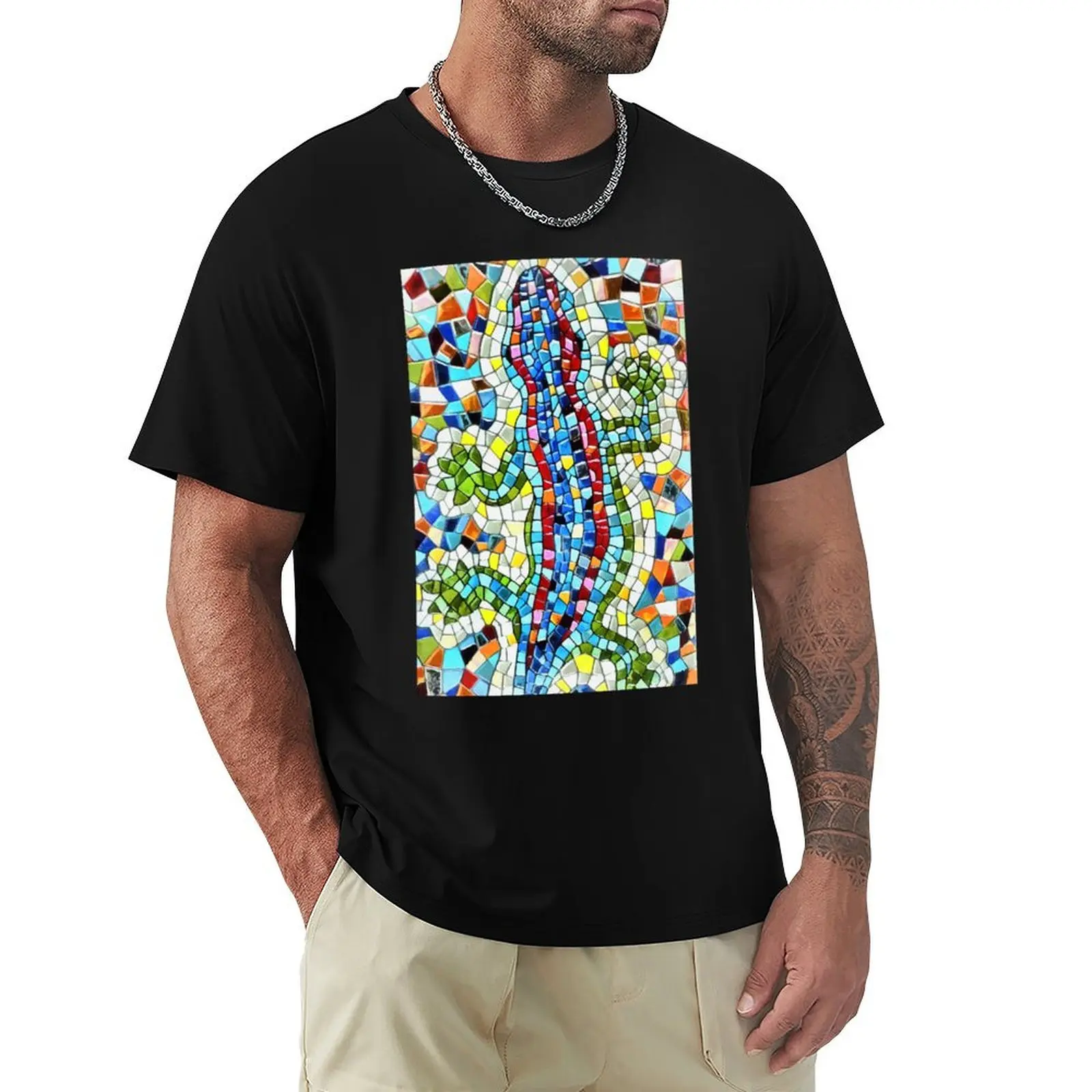 Camiseta Lizard Gaudi Barselona con mosaico, camiseta de manga corta grande y alta