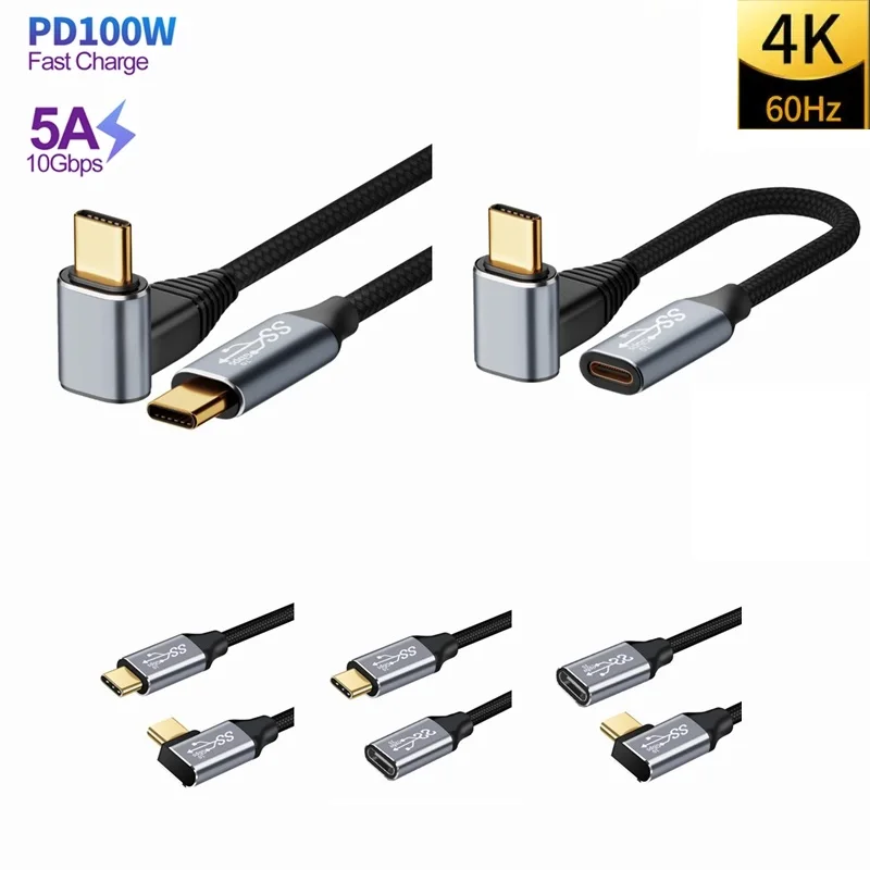 Elbow Usb C To Type C 3.1 Gen2 10Gbps Thunderbolt 3 4K 60Hz Pd100W Fast Charging Cable Cord for Macbook Steam Deck Samsung 3M