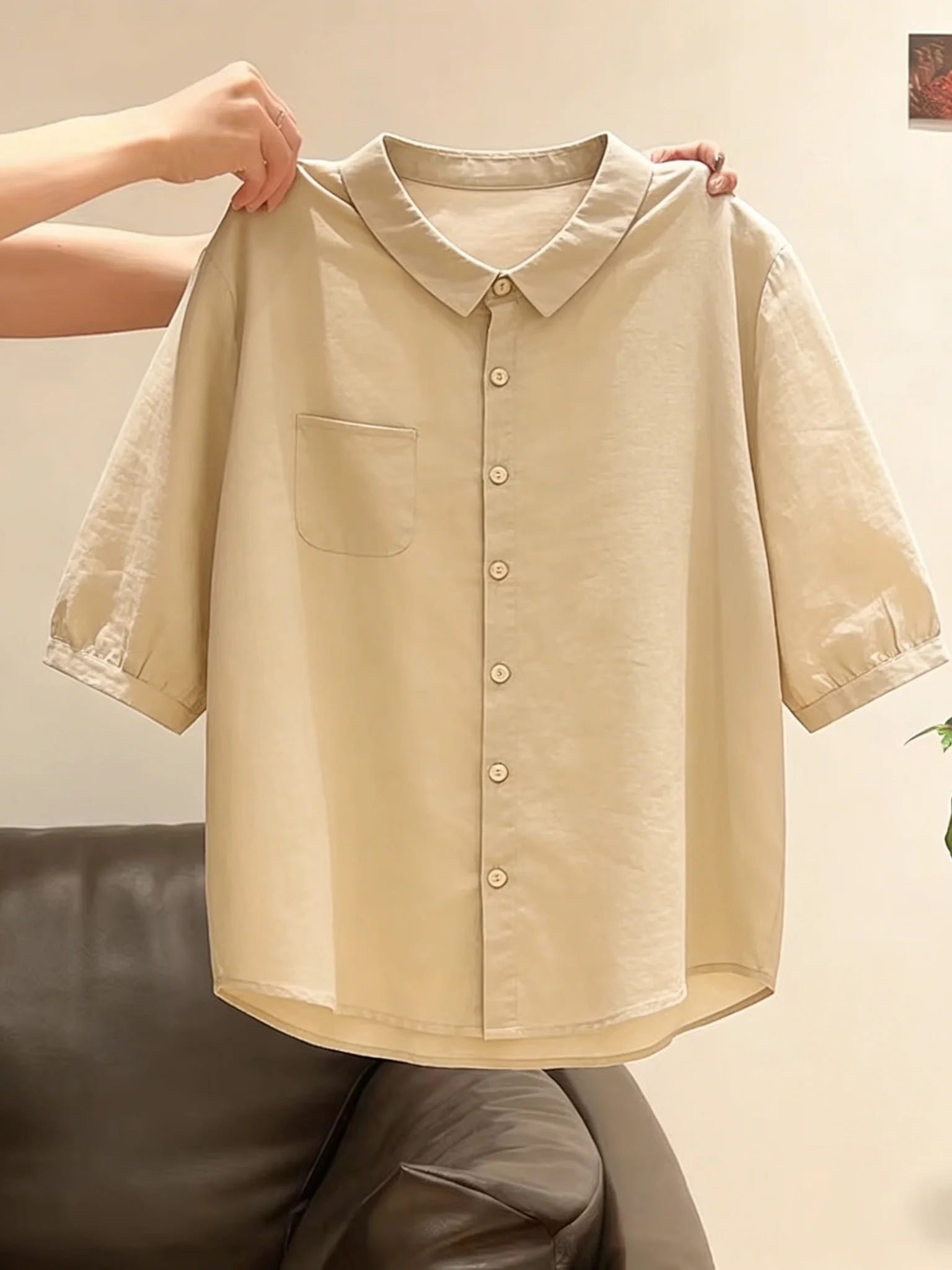 

Loose Breathable Casual Shirt Women's Summer New Style Five-Quarter Sleeve Slimming Korean Version Comfortable Top