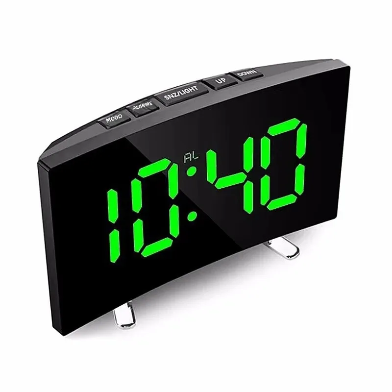 Espelho despertador digital temperatura data modo noturno snooze alimentado por usb sempre em relógio de mesa 12/24h anti-despirro relógio led
