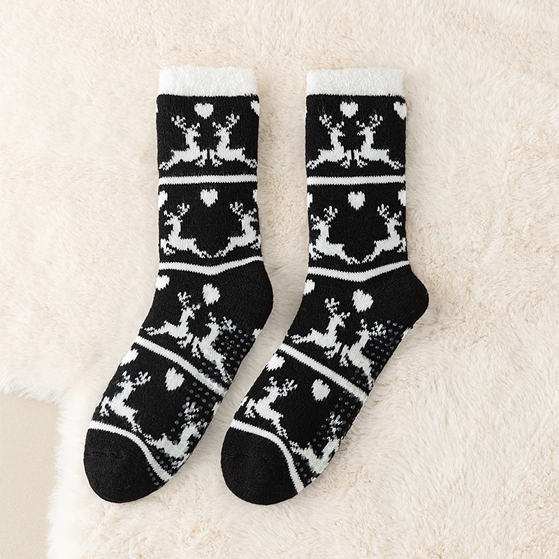 1 пара женских носков, утепленные флисовые домашние теплые средние носки, носки для сна, теплые нескользящие носки-тапочки, зимние носки, рождественские носки