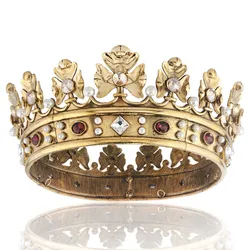 Baroque Vintage Imitated White Pearl Crown King Queen's Tiara Birthday Hair Accessories
