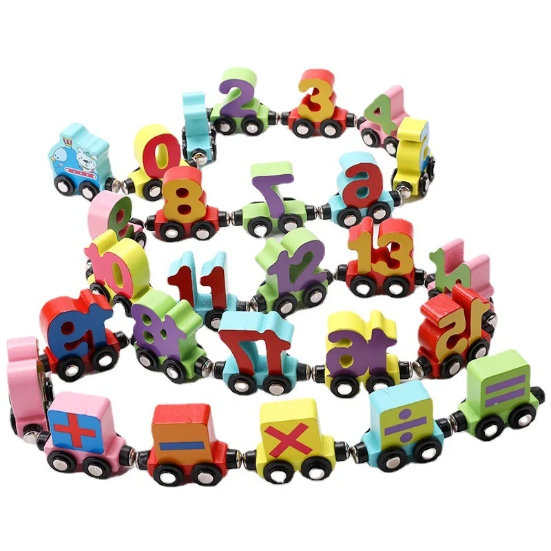 Children's Toys Building Blocks Section 27 Magnetic Numerals Small Train Letters Wood Magnetic Assembly 1-6years Old Toy Car