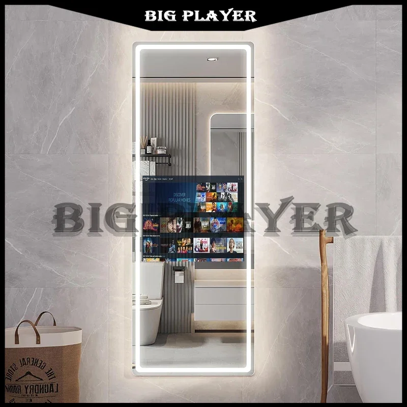 

Vertical Smart Mirror Touch Screen Bathroom Vanity Waterproof Tempered Glass Rectangle Mirror with Apps LED Lighting Makeup