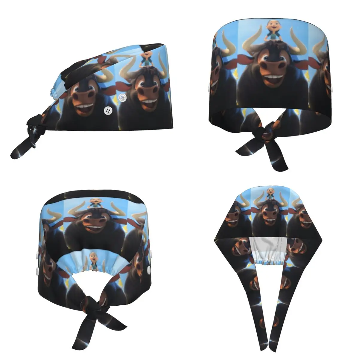 Ferdinand Animated Short Films Scrub Hat Doctor Working Surgical Cap Unisex Adjustable Nursing Caps for Dentist