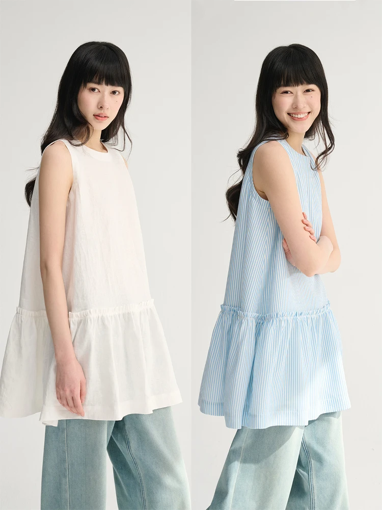 

Maison Cecile Summer Linen Comfortable Versatile Commute Ready Svel Vest Skirt Sle Top Women's Loose Fit Outerwear