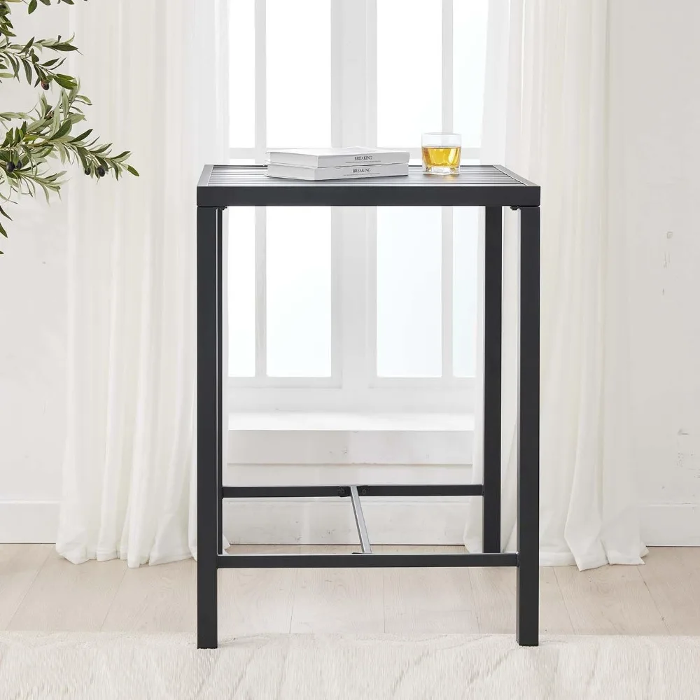 Outdoor Bar Table, 36.5 Height Square Patio Pub Table with Heavy-Duty Metal Frame and Weather-Resistant Slatted Top for Garden,