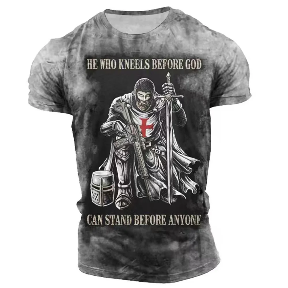 2022 Vintage Print Men T-Shirts Templar 3d Graphic Tops Short-Sleeved Summer Tees O-Neck Casual T-shirt Male Oversized Clothing