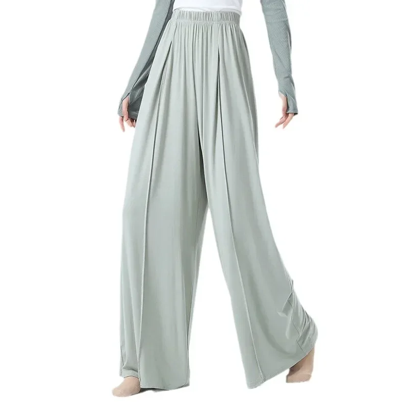 سراويل ممارسة الرقص الحديث للرجال والنساء ملابس الرقص الجديدة عالية الخصر مستقيمة أسفل السراويل واسعة الساق الرقص الكلاسيكي