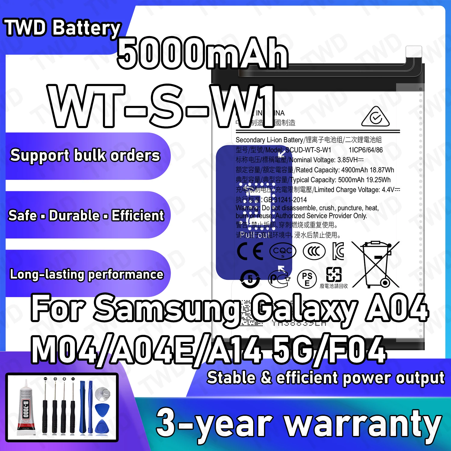 WT-S-W1 Large capacity Battery For Samsung Galaxy A04/M04/A04E/A14 5G/F04 Batteries New High Quanlity+Free Tools