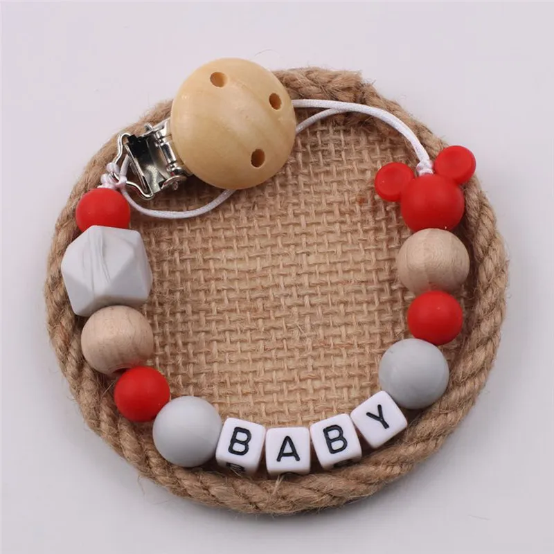 Baby Pacifier Clip Chain Personalized Name Dummy Holder For Nipples Clips Silicone Teething Beads Baby Birthday Shower Gift