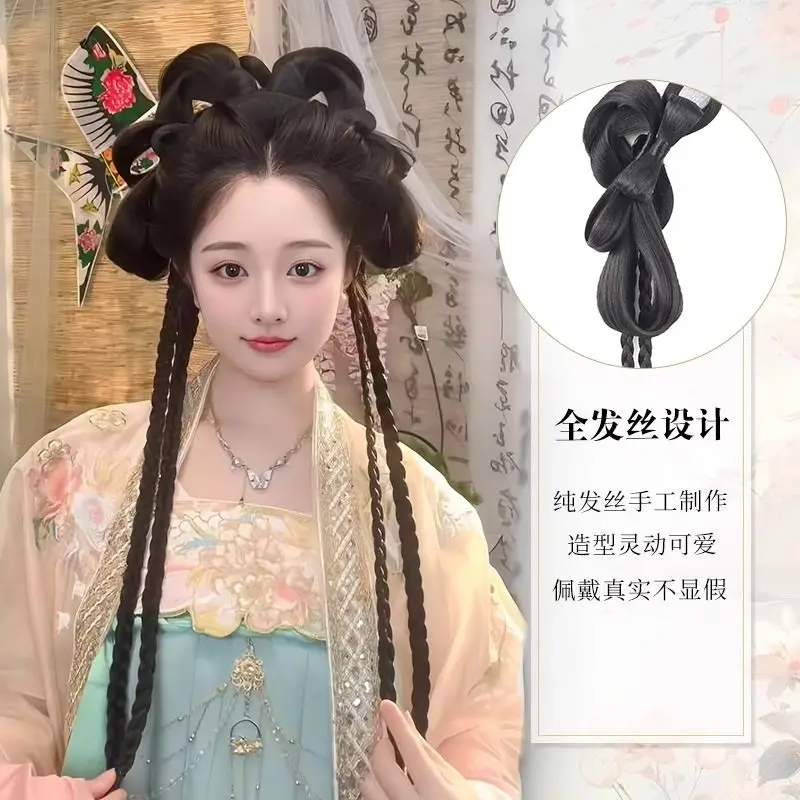 

All-in-One Hanfu Hairpiece - Vintage Chinese Bun with Clip-On Pads & Styling Accessories for Women Chinese Vintage Hair Costume