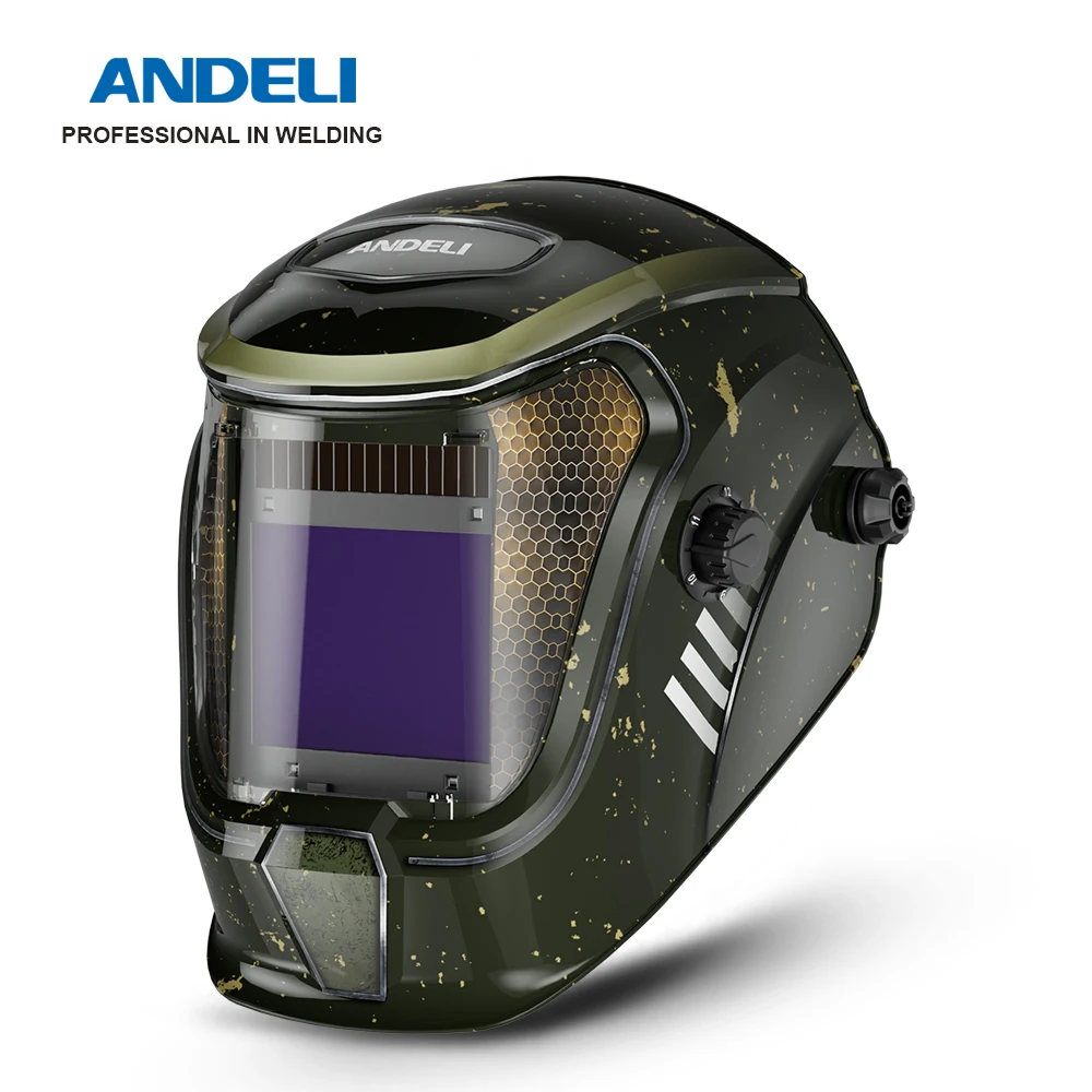 ANDELI Weld Mask grande schermo di visualizzazione True Color Solar Power casco per saldatura oscurante automatico 4 sensore ad arco