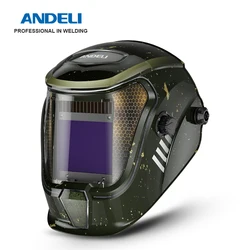 ANDELI-Máscara de Soldadura con pantalla de visión grande, casco de soldadura con energía Solar, oscurecimiento automático, 4 sensores de arco