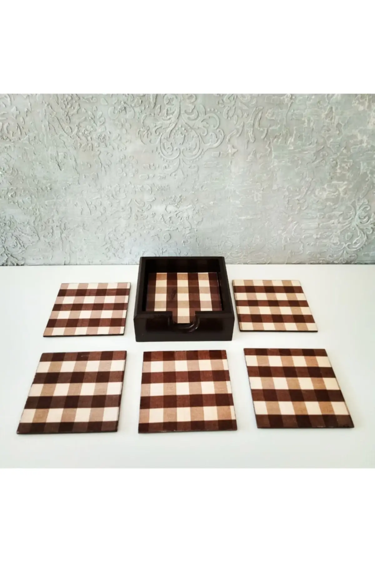 Decorative custom design wooden hand painting tray, napkin holder, towel holder and 6 pcs cup coaster luxury 2022 tray Tea tray