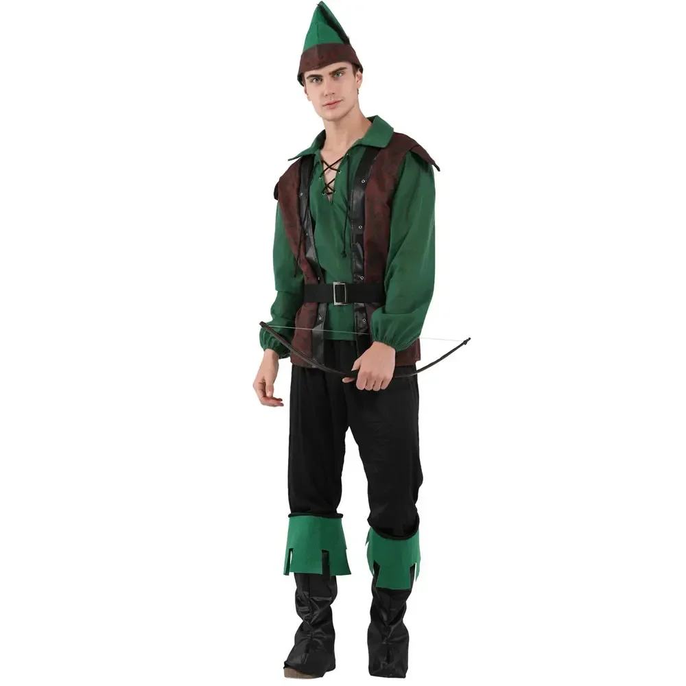 Brave Robin Hood Costume For Adult Men Green Archer Cosplay Halloween Carnival Purim Party Dress Up