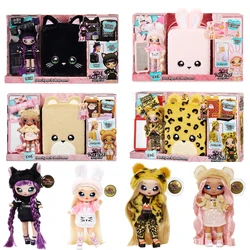 Na! Na! Na! Surprise 3-in-1 Backpack Bedroom Playset with Fashion Doll Pink Bunny Tuesday Meow Plush Backpack Set Girls Toys