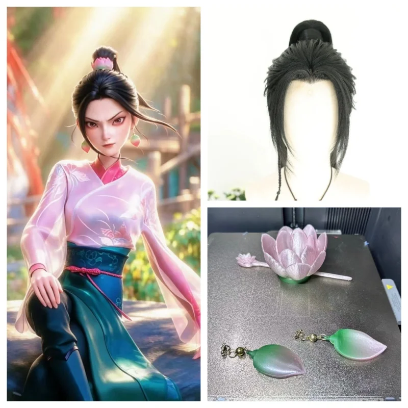 Already Styled Cos Wig He Xian Gu In Movie Eight Immortals Long Black Cosplay Wig Ancient Style High Ponytail