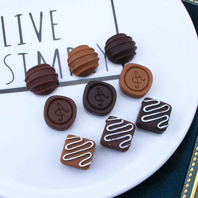 5Pcs Kawaii Simulation Chocolate Resin Charms Flatback Embellishments For Scrapbooking Fake Food Play DIY Accessories