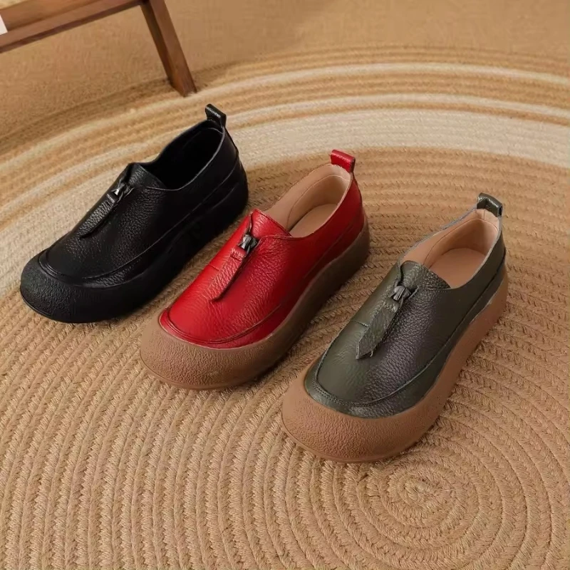 ربيع جديد نمط الانزلاق على طبقة الرأس الجلود الرجعية لينة أسفل كبيرة شقة مريحة أحذية الأم الأحذية النسائية #2