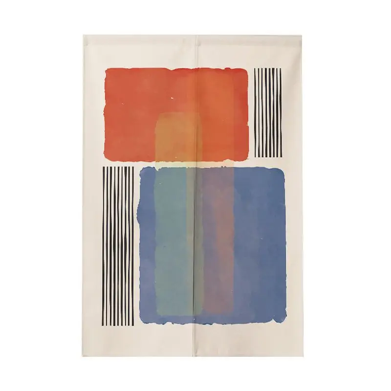 Modern Abstract Color Contrasting Fabric Door Curtain Art Half Door Curtain Non Perforated Hanging Curtain Door Curtain