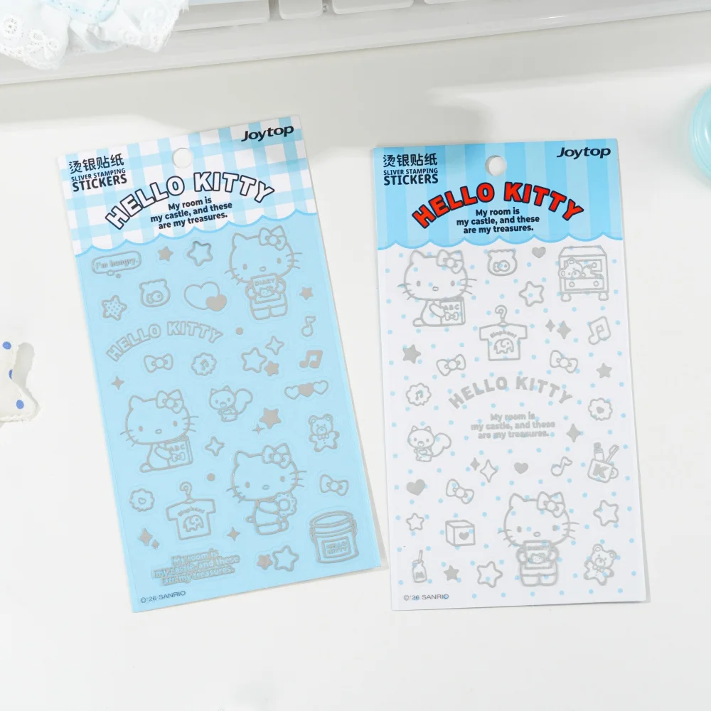 Genuine Sanrio PVC Waterproof Stickers Cute Hello Kitty Hot-Stamped Silver Sticker For Scrapbook Cup Stationery Decor Decals Toy