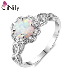 CiNily Created Fire Opal Rings for Women Silver Color Plated Fashion Jewelrys Wedding Engagement Rings Party Accessories anillos
