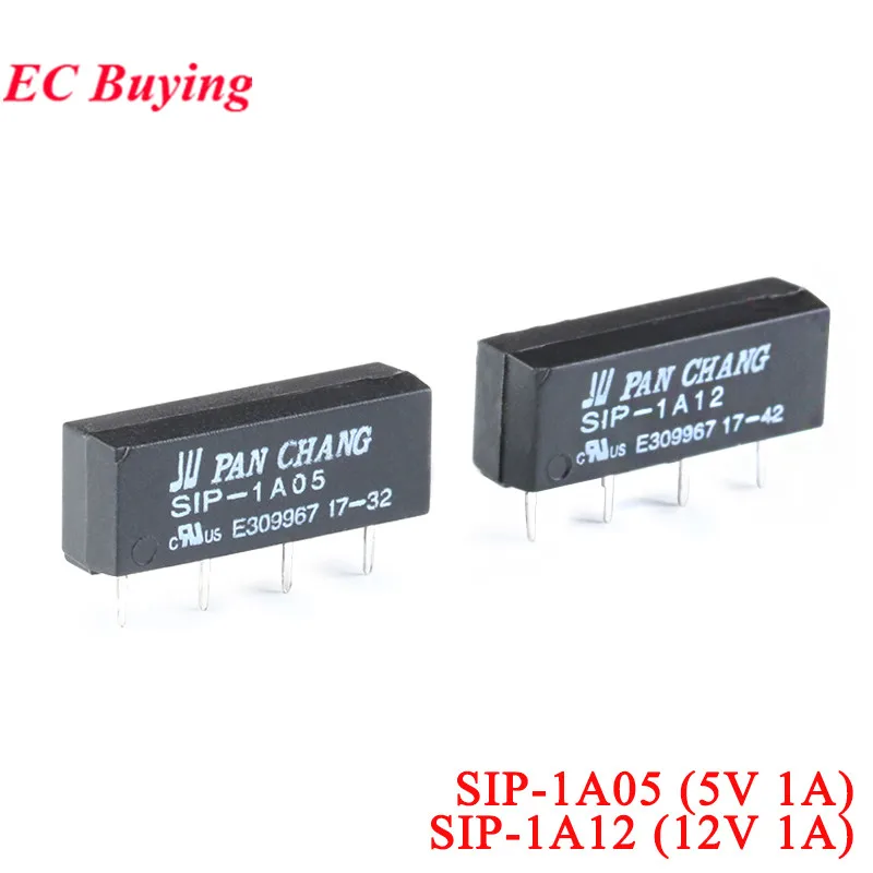 10Pcs/1pc 5V 12V 1A Relay SIP-1A05 SIP-1A12 Reed Switch Module Normally Open NO 1A DC5V DC12V For PAN CHANG 4PIN 4PIN Rele