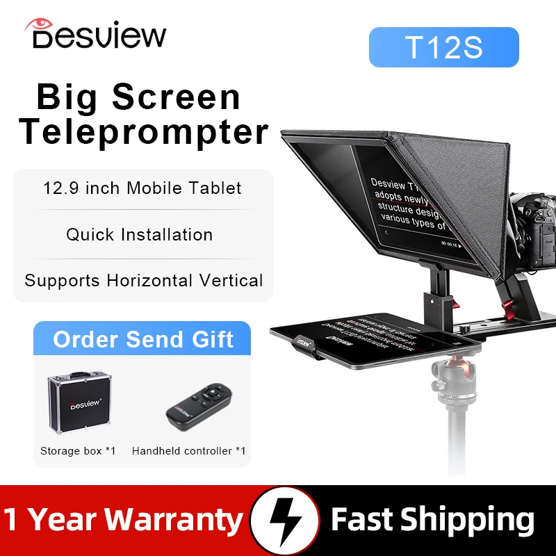 Desview T12S Camera Teleprompter for DSLR Camera Photo Studio iPad Smartphone Interview Recording Professional Teleprompter