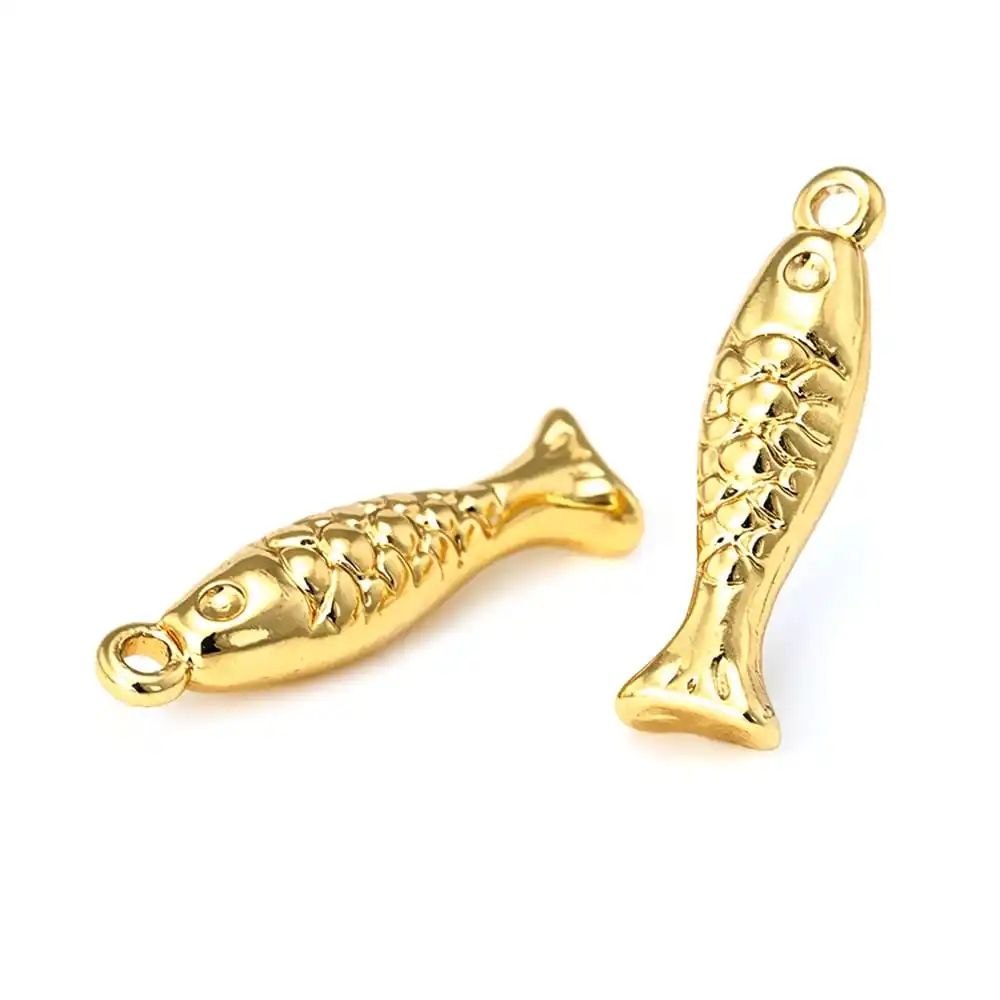 18K Gold Color Brass and Zircon Fish Charms Pendants High Quality Necklace Earrings Charms Jewelry Making Diy Accessories view 5