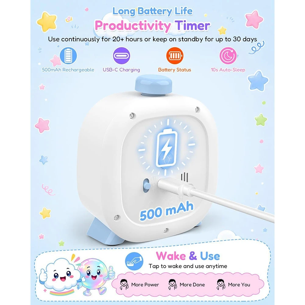 B63B-Digital Visual Timer For Kids, 99-Minute Countdown, Rechargeable 4 Cute Emotion Faces,LED Backlit, Time Management Tool