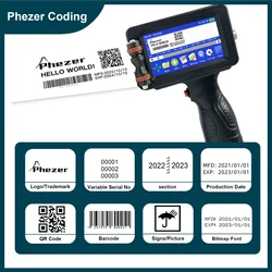 Phezer P16 12.7/25.4mm Stampante portatile QR Bar Codice batch Data Numero Logo Data di scadenza 24 lingue Stampante a getto d'inchiostro portatile