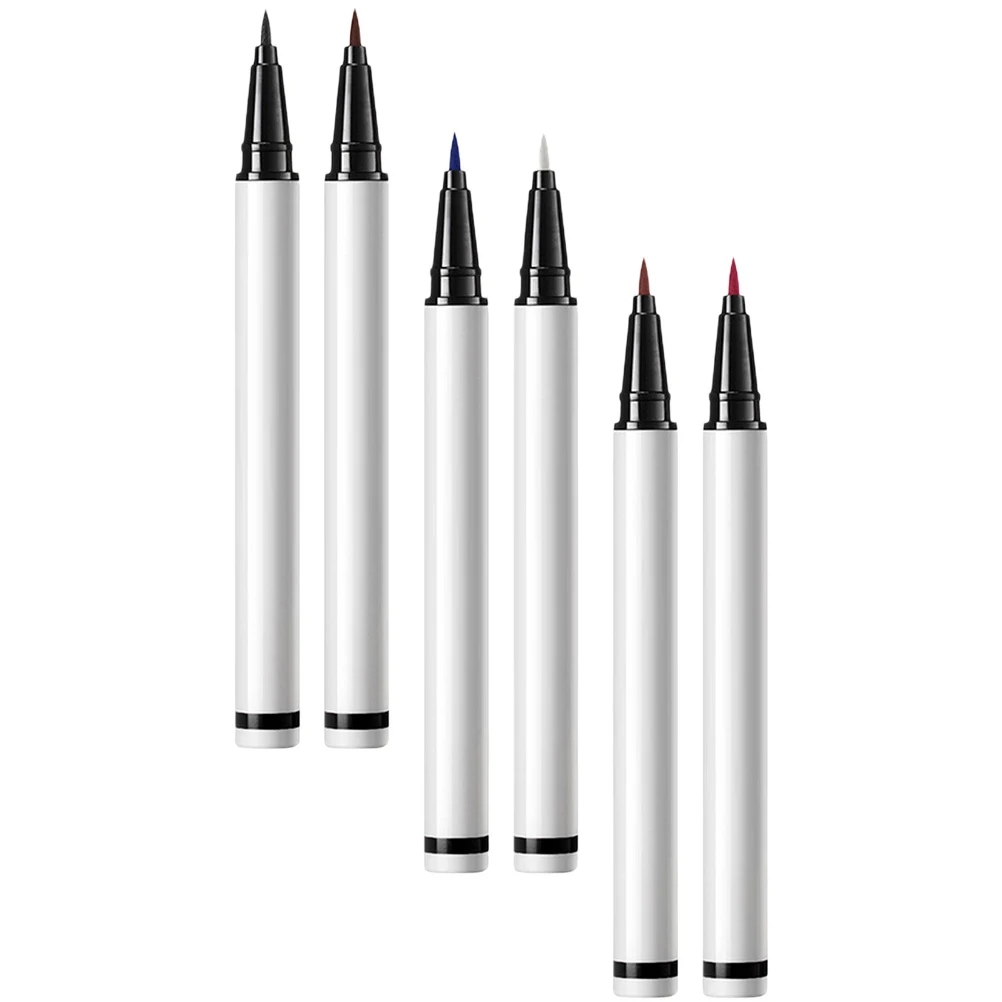 Juego de delineador de ojos de 6 uds., bolígrafo líquido, maquillaje para mujer, negro, marrón, rojo, morado, blanco, larga duración, resistente al agua, sin manchas, punta fina