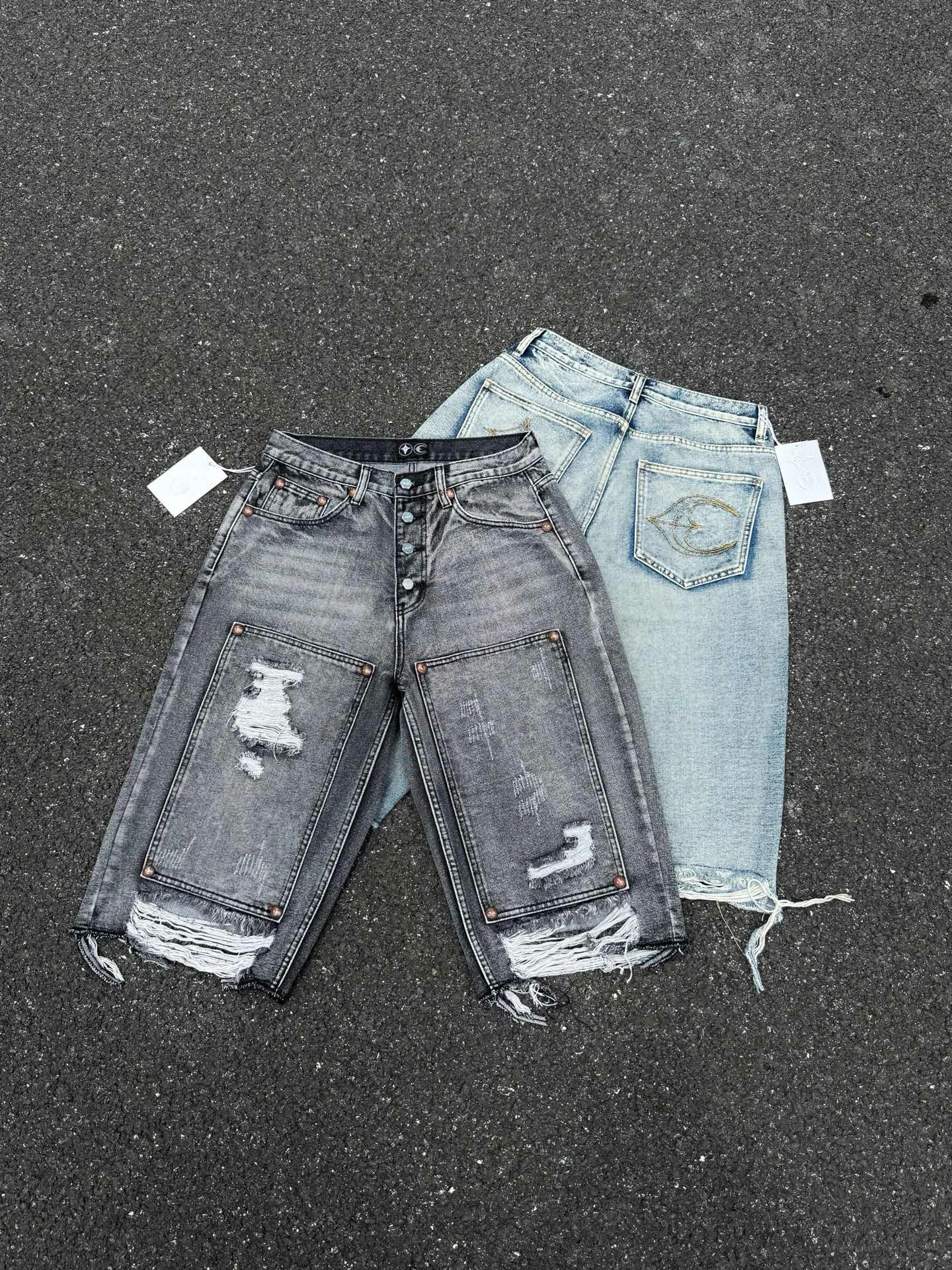 

Thug Club Men's Ripped Loose Fit Seven-Foot Jeans orts Casual Loose Straight Cut Summer Jeans orts High Waist Wide Leg
