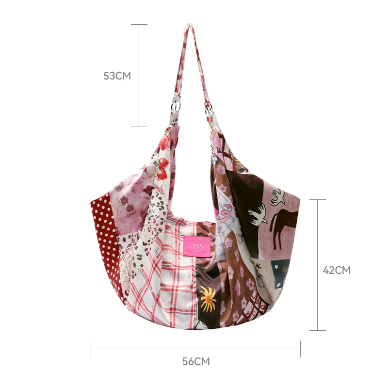 ELFSACK Women's Patchwork Mixed Print Canvas Shoulder Tote Bag with Adjustable Strap, Multi Pattern Large Casual Shopper Bag