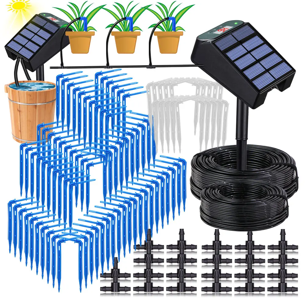 Garden Mini Solar Timer Automatic Drip Irrigation Kit Solar Powered for Balcony Potted Plants Watering System Dropper Fittings