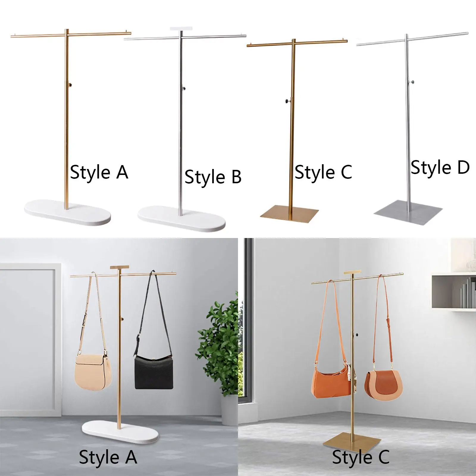 Metal Bag Display Rack Double Hook Metal Polished Multifunctional Standing Holder for Necklaces Handbags Lanyards Scarves Wallet