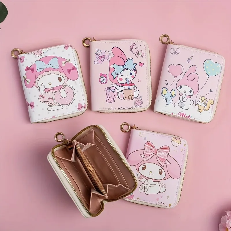 

Cute Sanrio My Melody Cartoon Purse PU Leisure Short Sanrio Zipper Purse Love Melody Card Bag Key Bag Loose Wallet Coin Bag