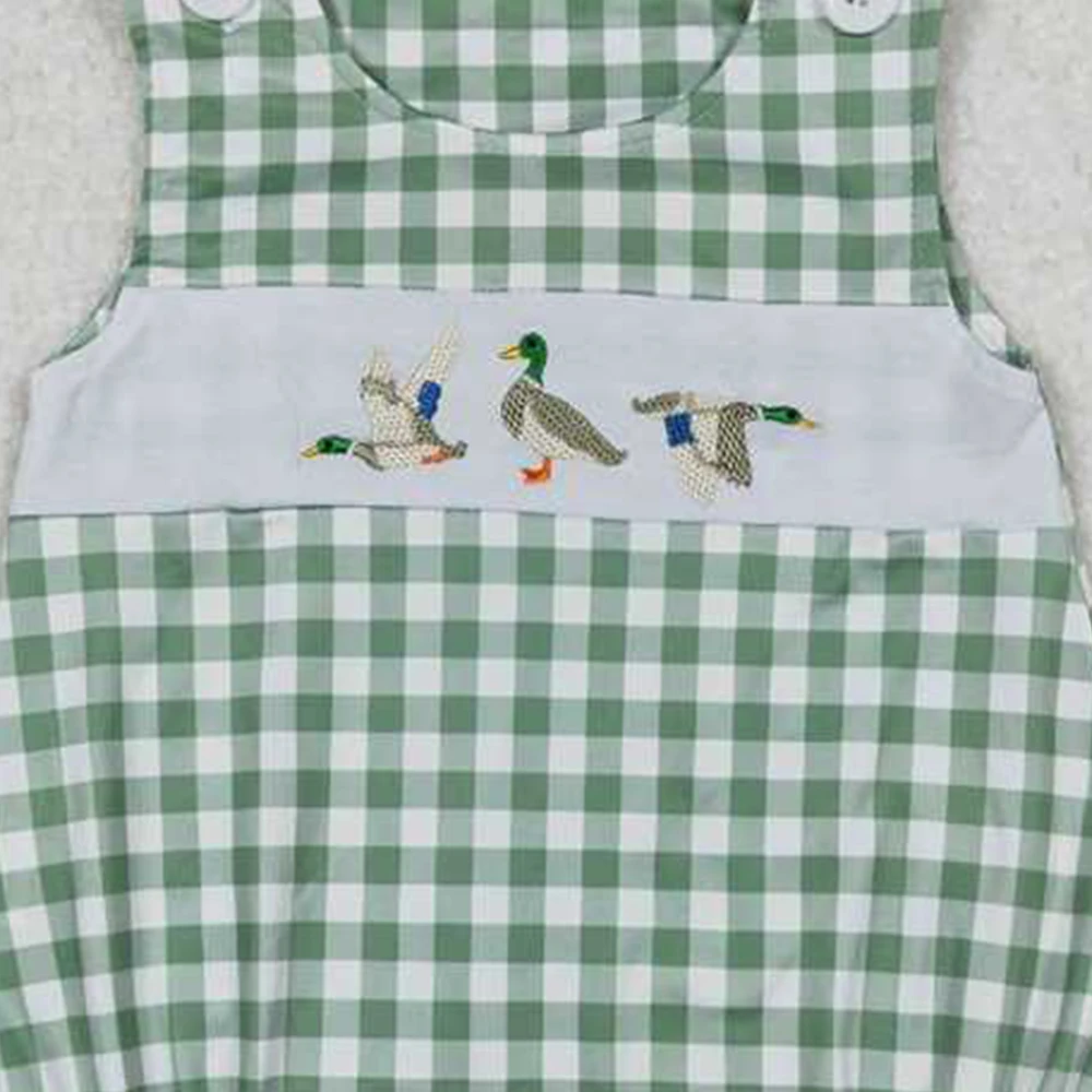 SR1066 Baby Infant Boys Green Checkered Duck Sleeveless Rompers
