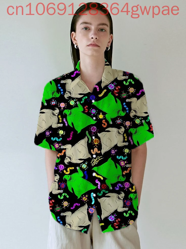 

Disney Oogie Boogie женские повседневные блузки с короткими рукавами рубашка праздничная пляжная гавайская рубашка 3D женская элегантная гавайская рубашка