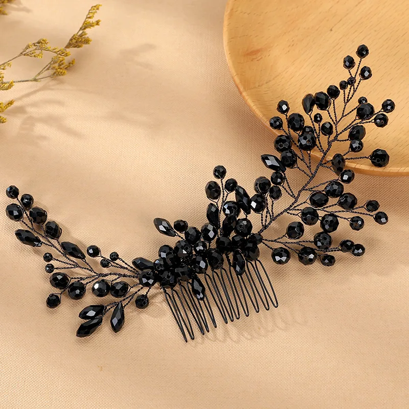 Black Crystal Rhinestone Bridal Wedding Hair Comb Tiaras Hairbands For Women Bridal Wedding Hair Accessories Jewelry Band Gift
