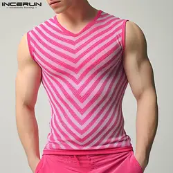 Fashion Well Fitting Tops INCERUN Men's Irregular Inverted V-Shaped Vests Personality Male Thin Sleeveless Tank Tops S-5XL 2024