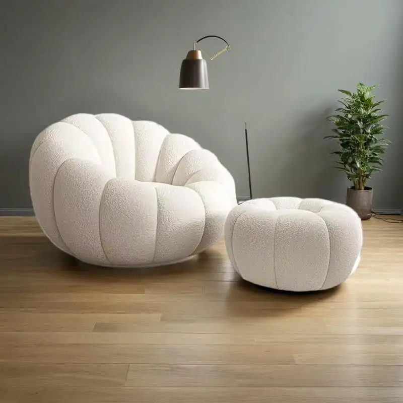 Furniture Backrest Chair Mobile Living Room Replica Design Curly Wool Nordic Lazy Sofa Wheel Muebles Chairs High Quality