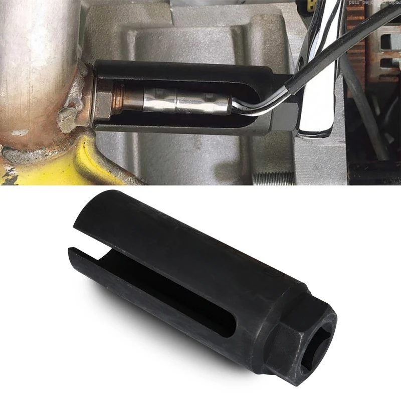 Kit de Soquetes de Remoção de Sensor Lambda de Boca Estreita 22mm Preto em Aço CR-V com Encaixe de 1/2 e Fenda de 8mm para Ferramentas Automotivas e Vácuo de Oxigênio